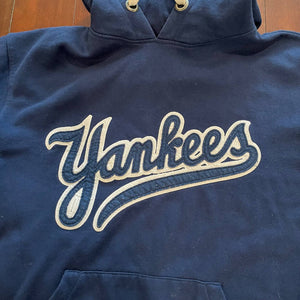 Vintage 90s New York Yankees Hooded Sweatshirt Navy Blue Size 