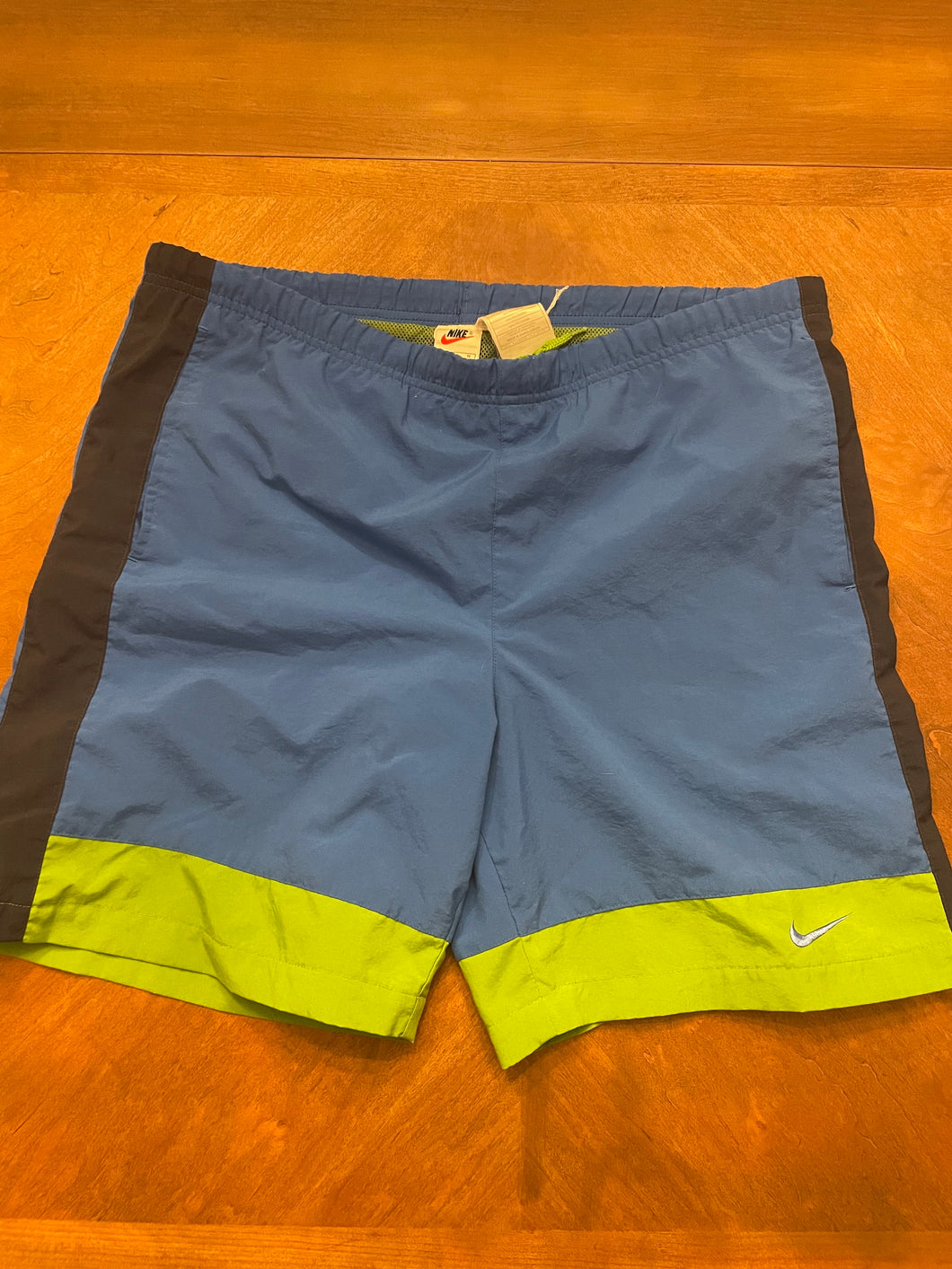 Vintage Nike Blue and Green Swim Shorts Trunks Medium